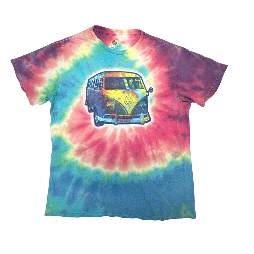 Y2K Volkswagen VW Bus Hippie Tie Dye Mens Medium Tee Psychedelic  Rainbow Retro